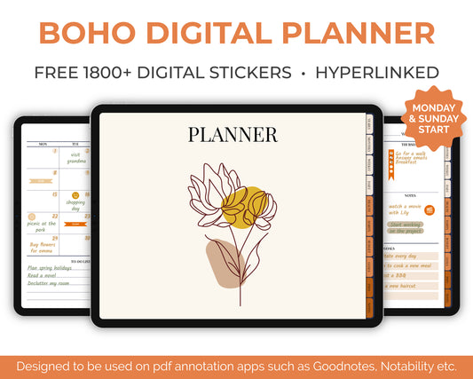 Undated Horizontal Simple Planner - Boho