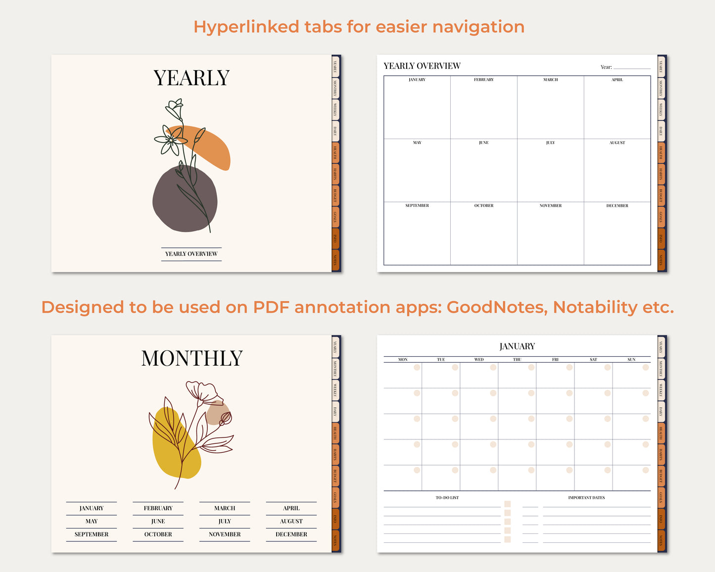 Undated Horizontal Simple Planner - Boho