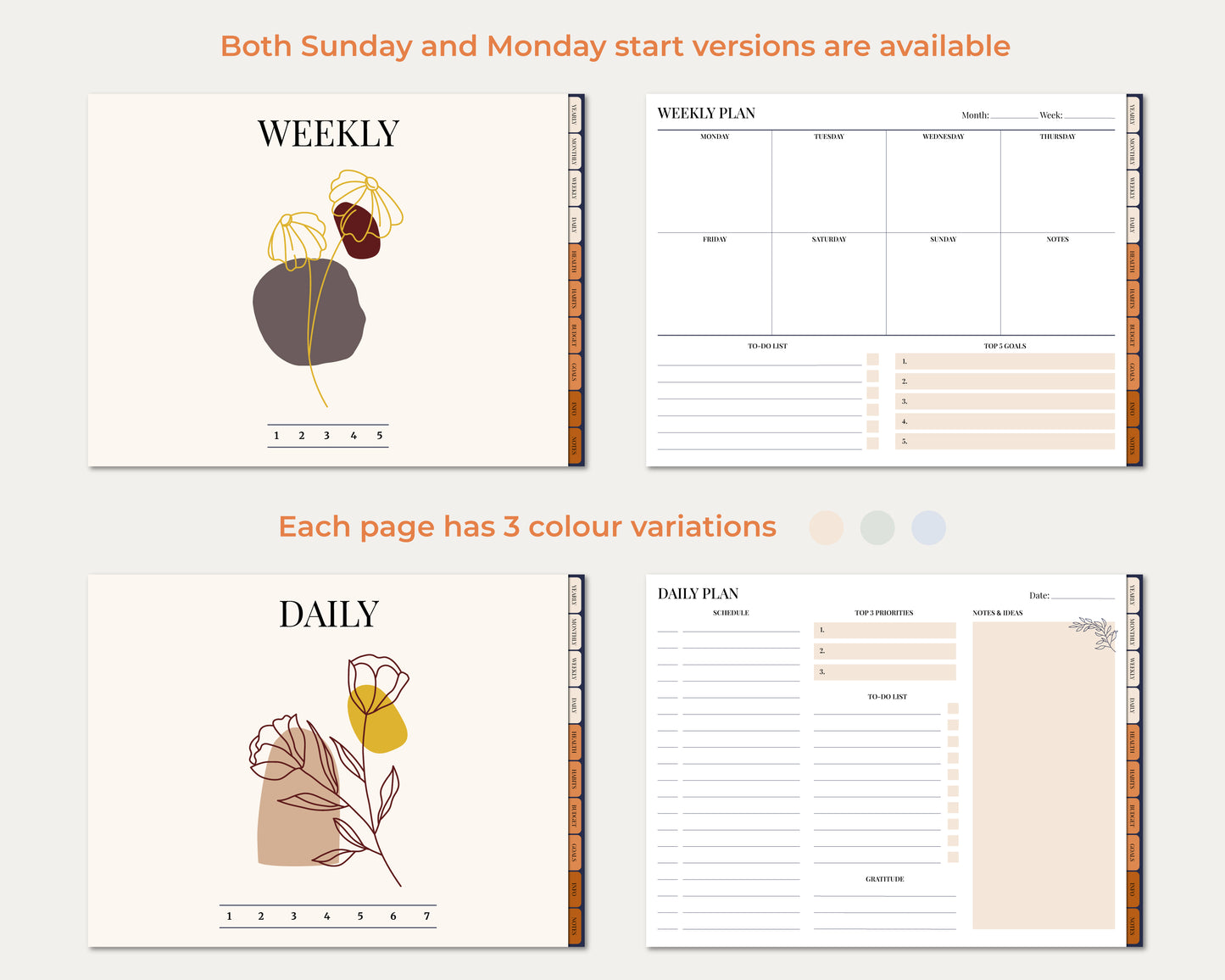 Undated Horizontal Simple Planner - Boho