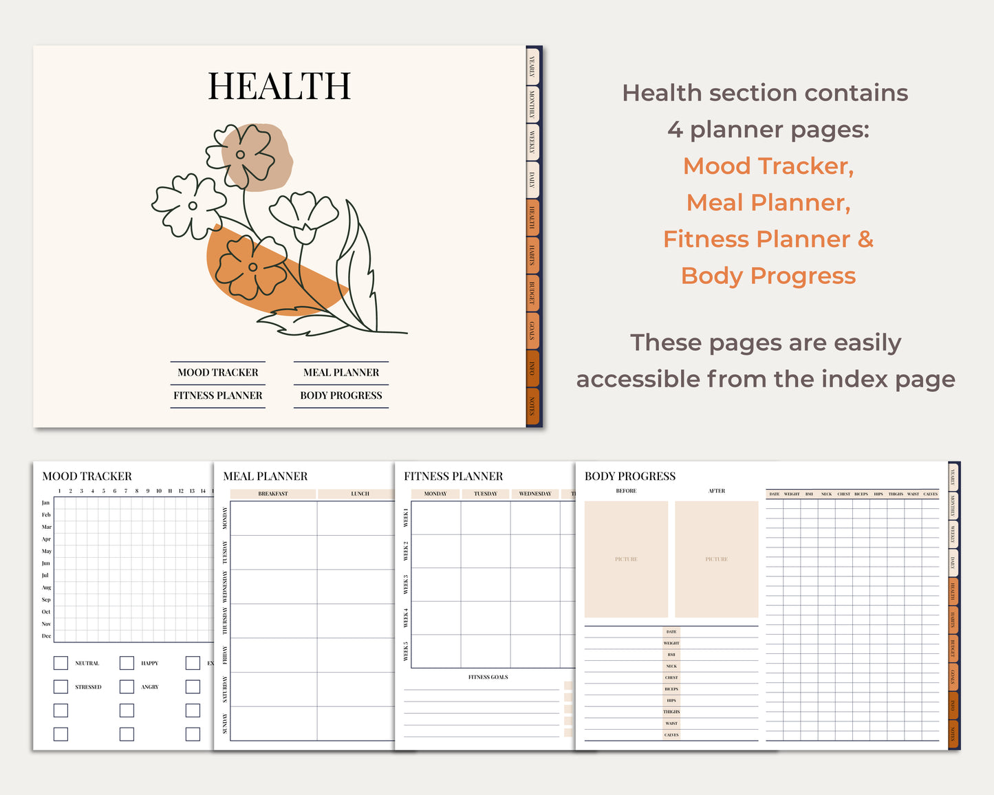 Undated Horizontal Simple Planner - Boho