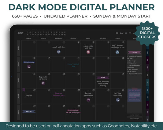 Undated Ultimate Digital Planner - Dark Mode