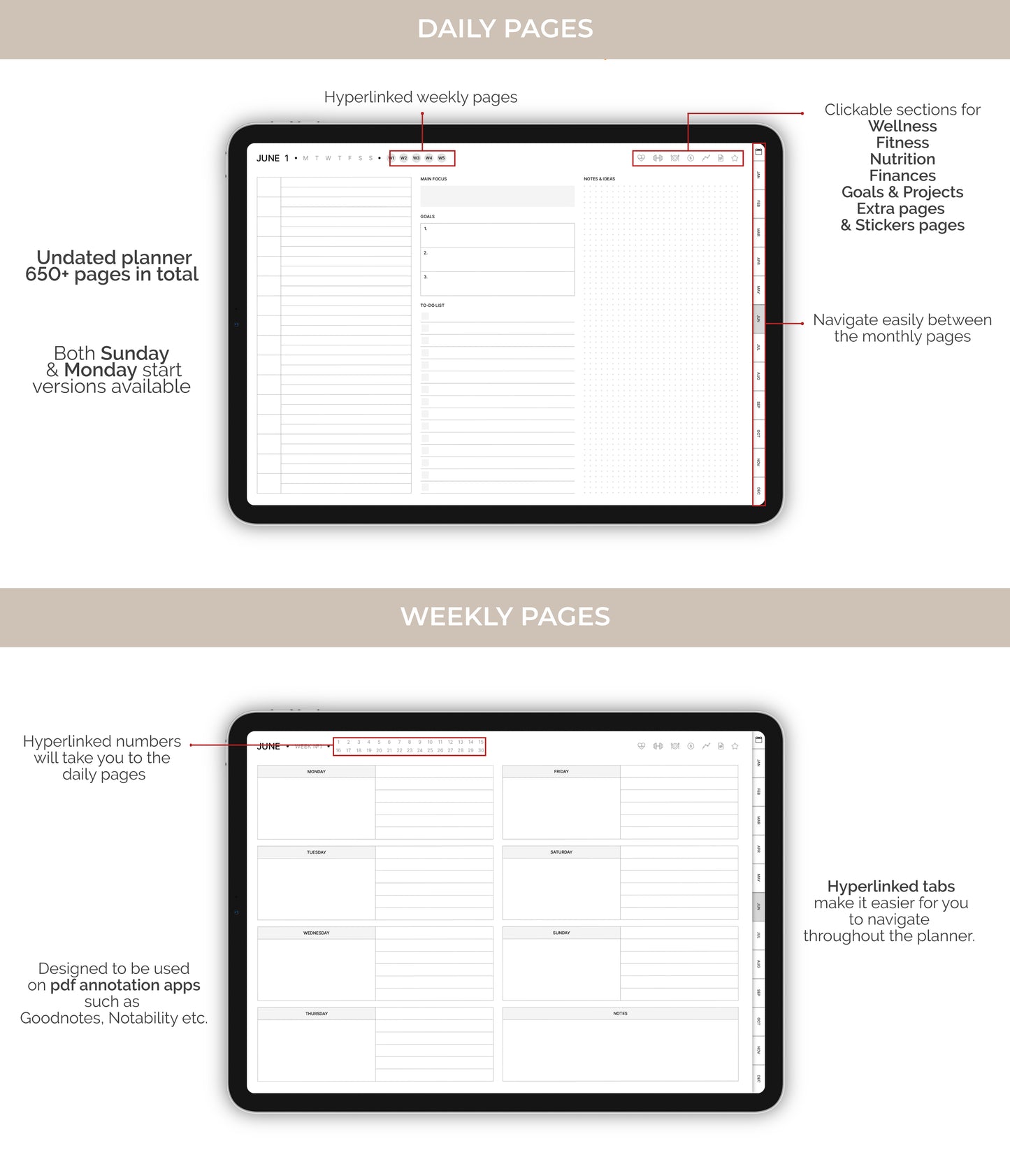 Undated Ultimate Digital Planner - Minimalist