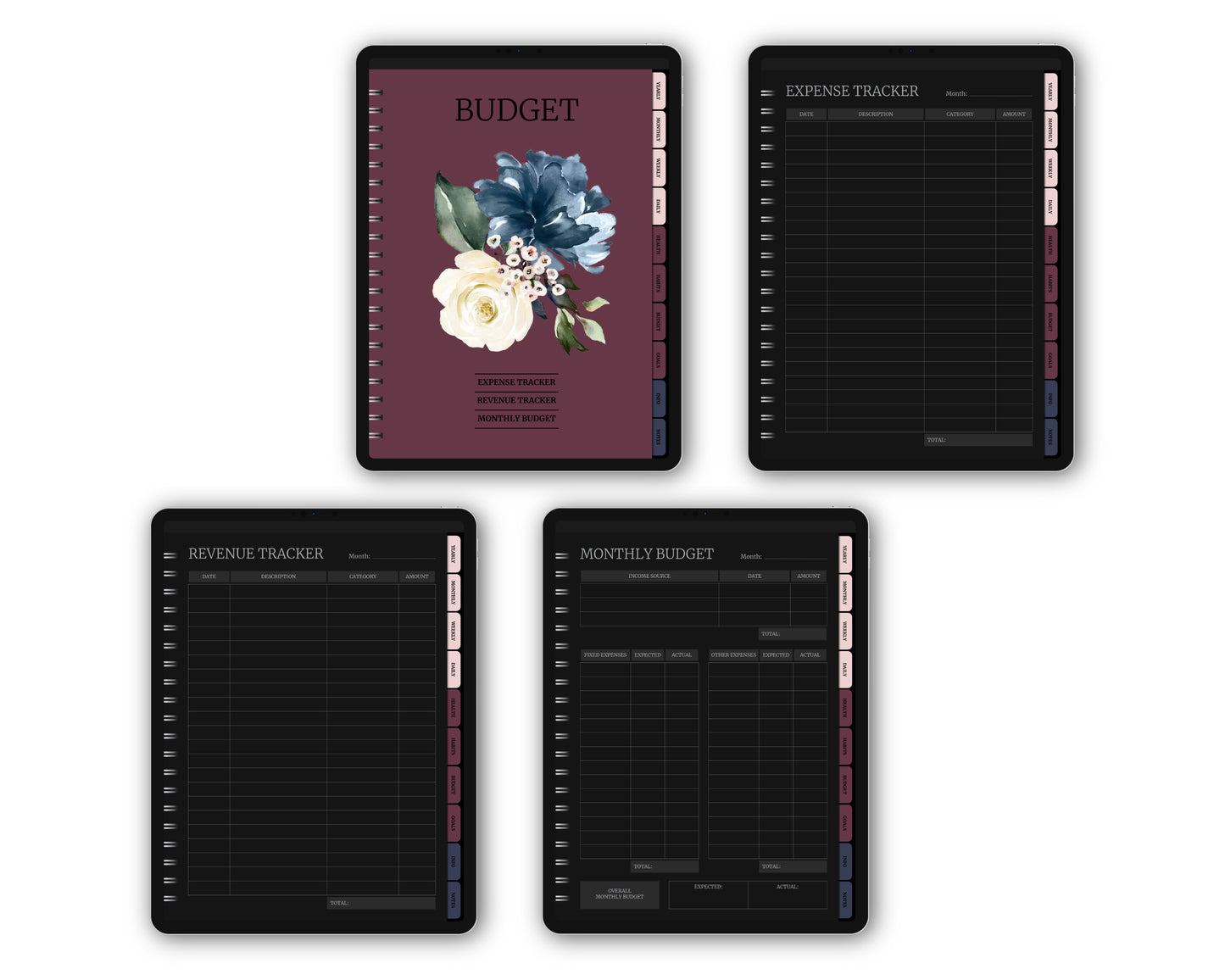 Undated Simple Digital Planner - Dark Mode