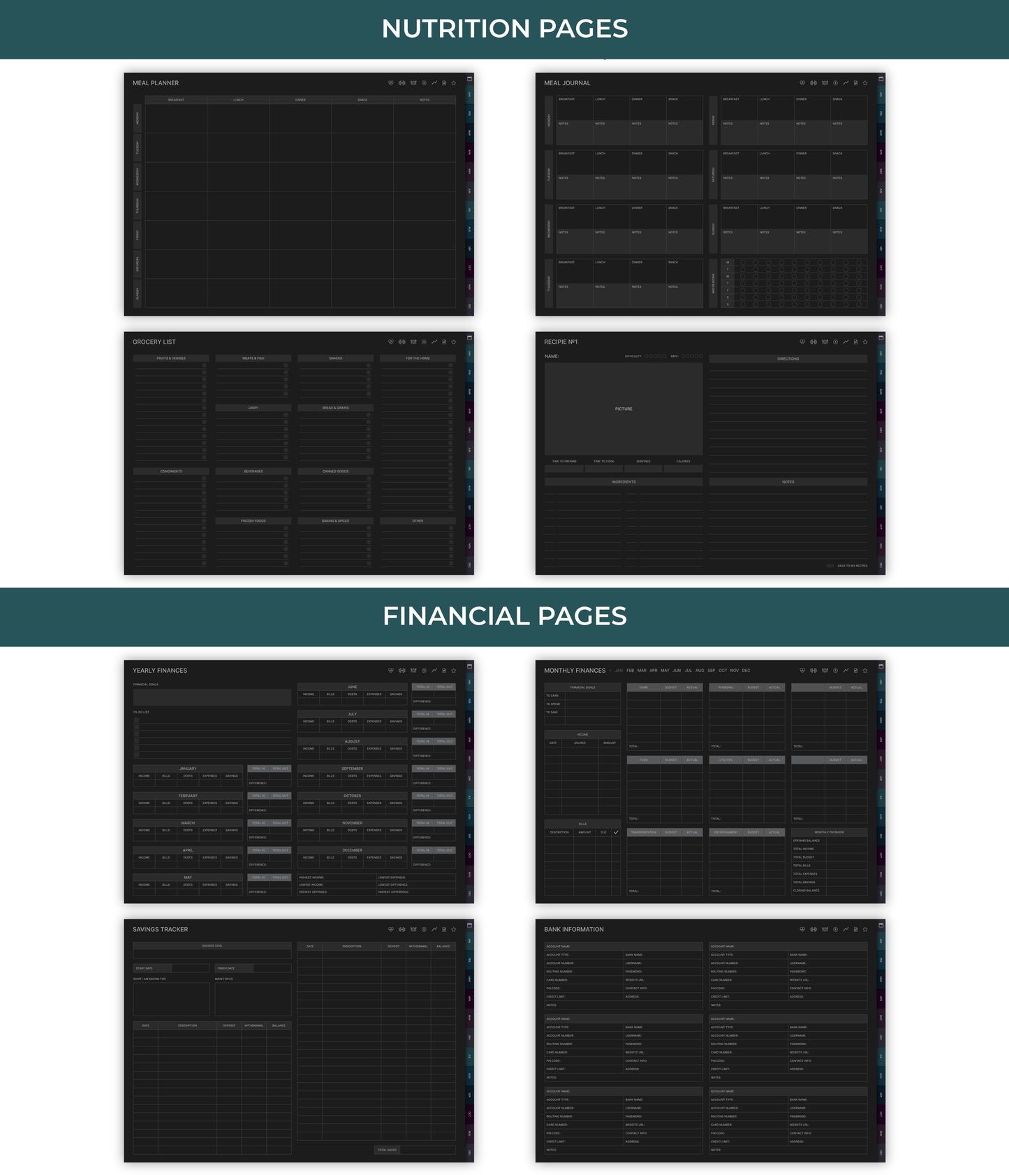 Undated Ultimate Digital Planner - Dark Mode