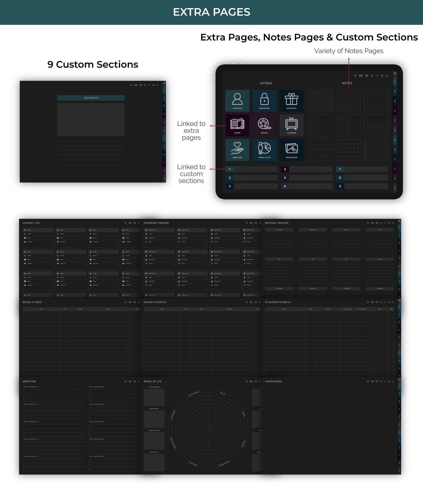 Undated Ultimate Digital Planner - Dark Mode