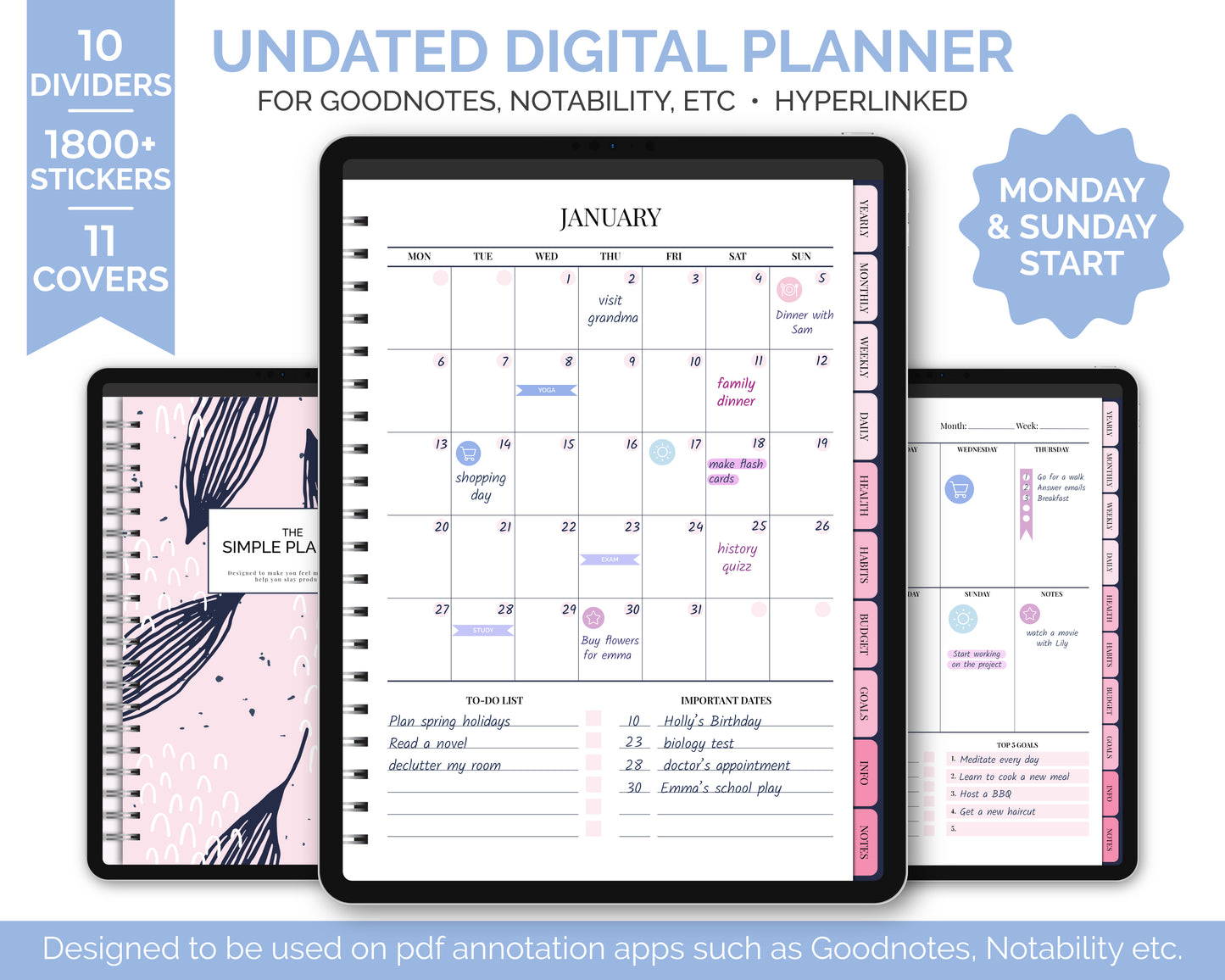 Undated Simple Planner - Pink